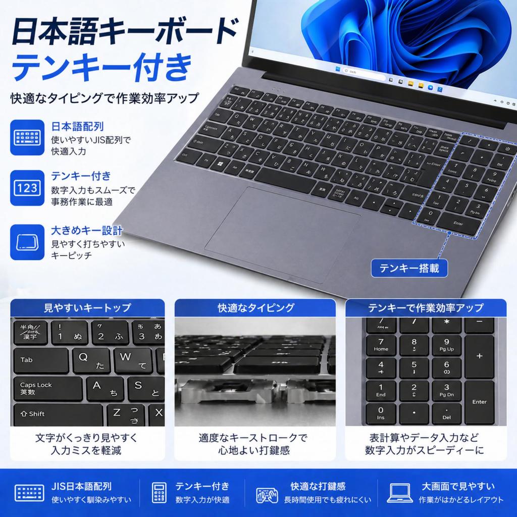 MonstaStorage Windows 12th Generation N150 Full HD IPS 16GB DDR5 512GB NVMe Office Software Numeric Design Laptop, 11, Processor, 15.6-inch LCD,