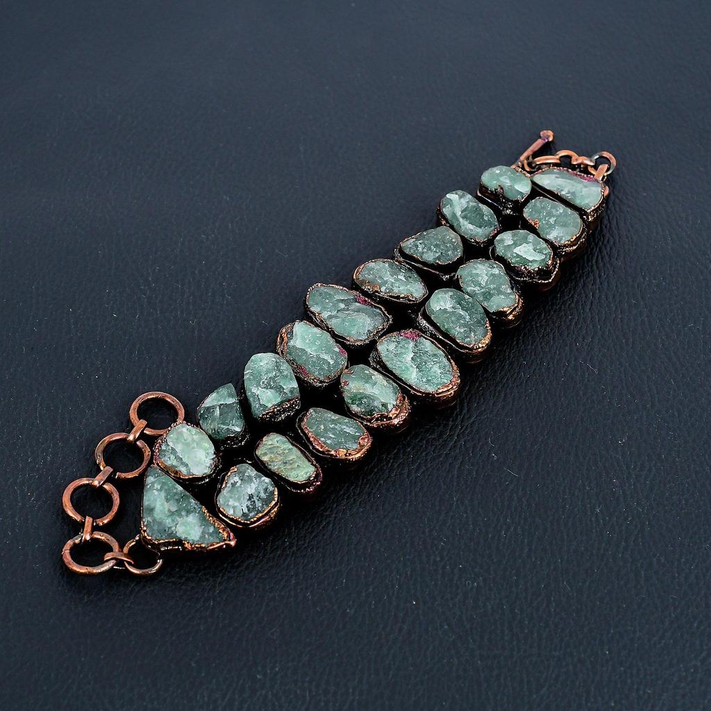 Aquamarine Bracelet, Handmade Gemstone Bracelet, Copper Electroformed Antique Jewelry, For Engagement Gift