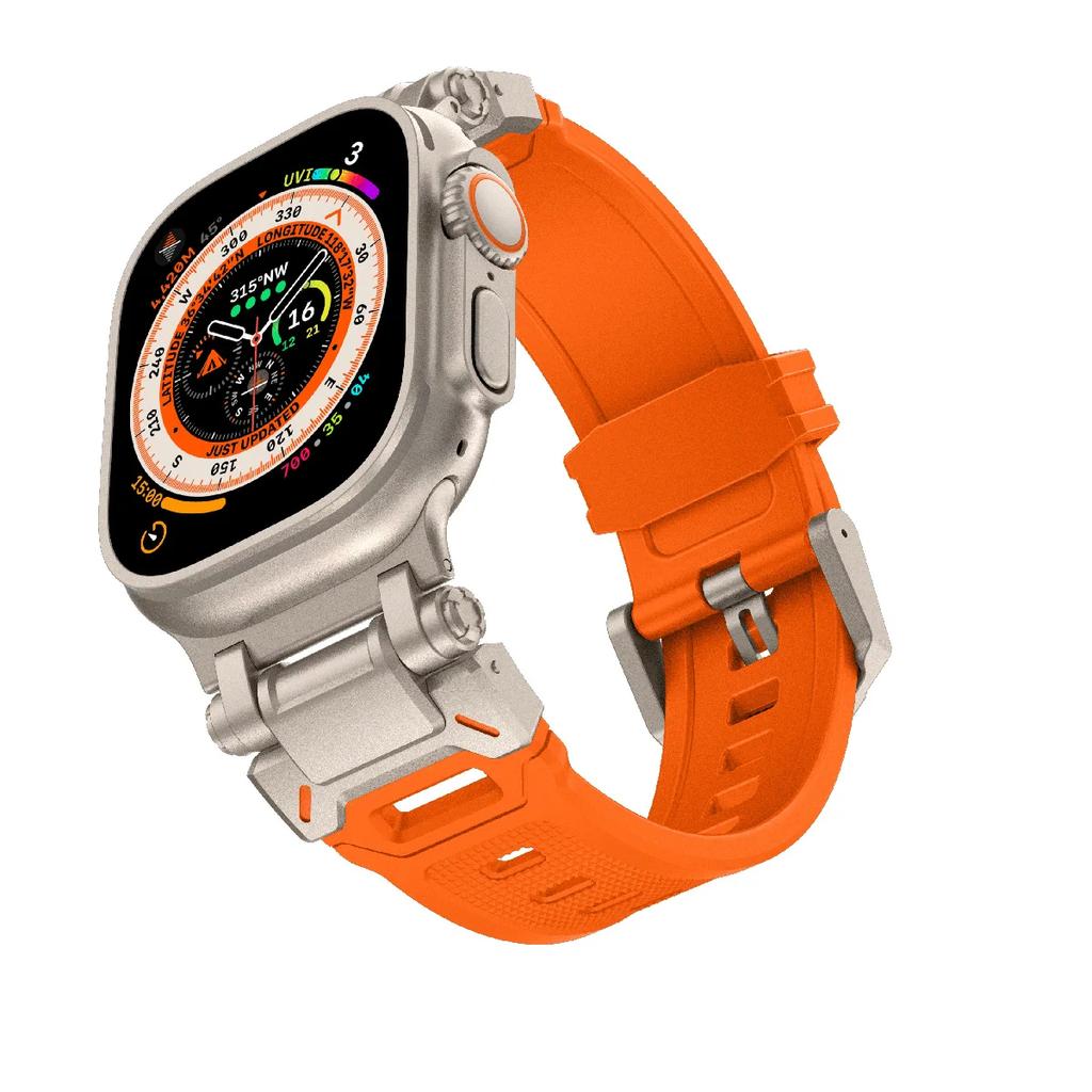 Мягкий ремешок для Apple Watch Ultra 2 Ремешок 49мм 45мм 44мм 42мм Металлический Соединитель из Нержавеющей Стали ТПУ Браслет Iwatch 9 8 7 6 SE 5 4
