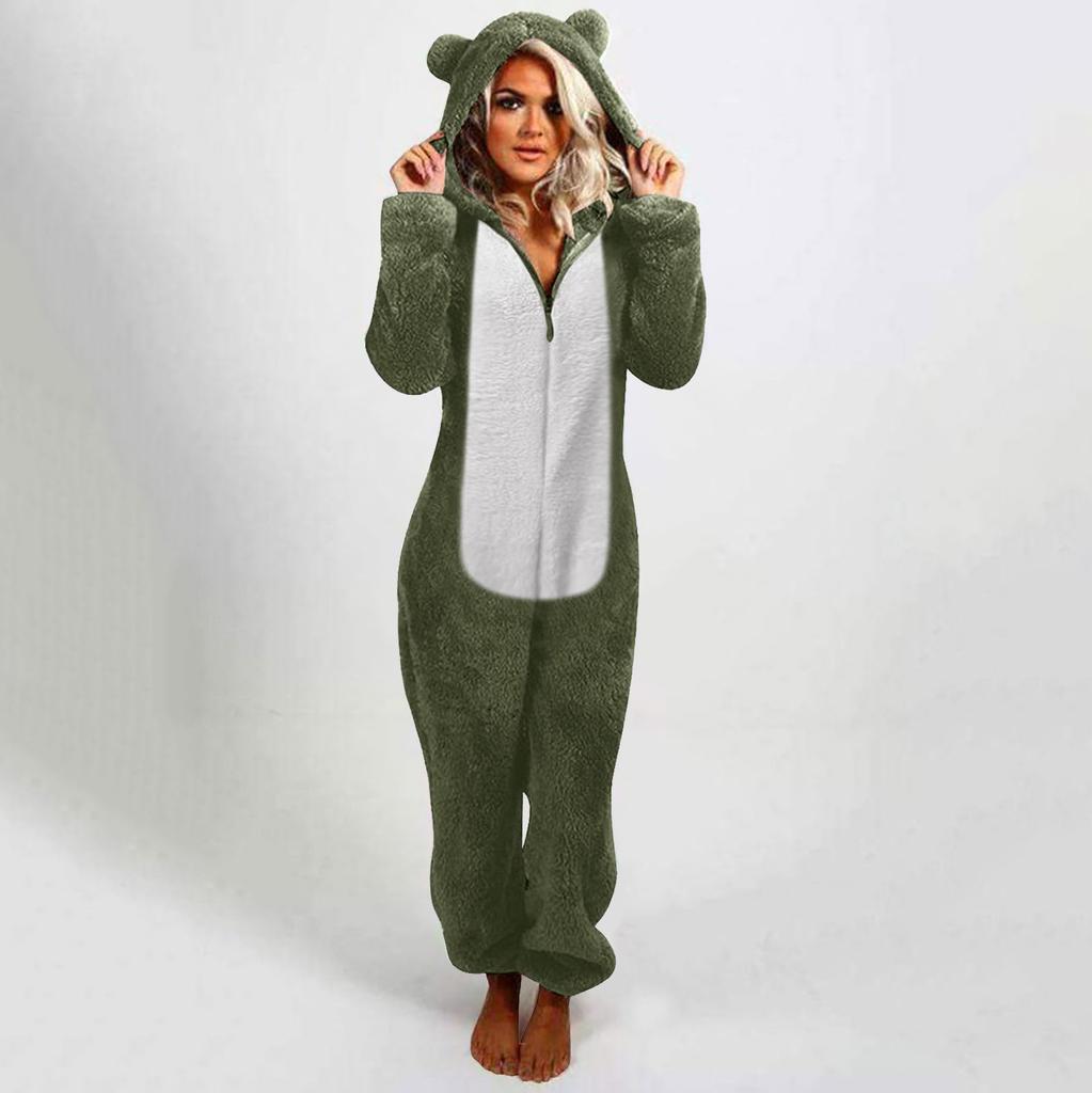 Женская модная флисовая пижама с капюшоном и на молнии, с толстым флисовым подкладом