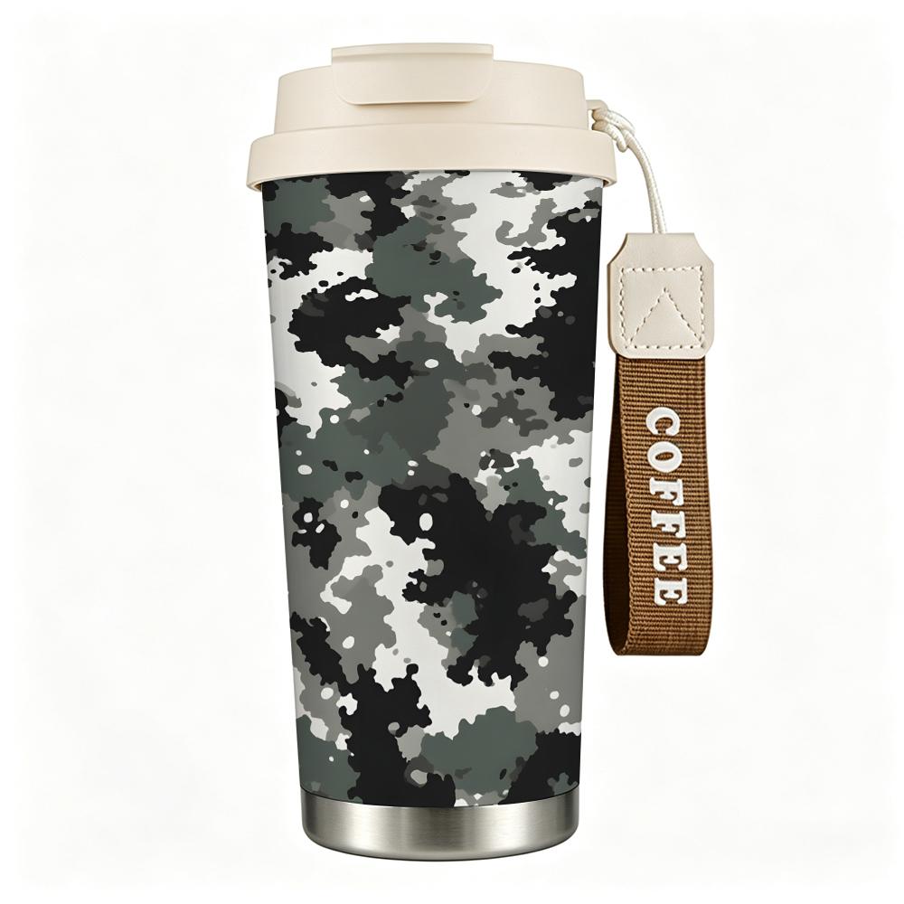 Camouflage Pattern Stainless Steel Insulated Coffee Tumbler Vacuum Travel Mug Leakproof Cup for Outdoor Camping Office Daily Use