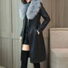 Big Fur Collar Autumn and Winter Leather Jacket Women's Fleece Thickened Long 20 New Slim and Thin Waist Jacket