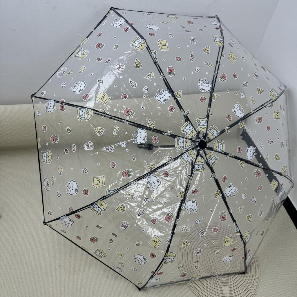 1 Stick Figure Pattern Pvc Transparent Umbrella, Automatic and Manual Options, Suitable for Travel and Commuting