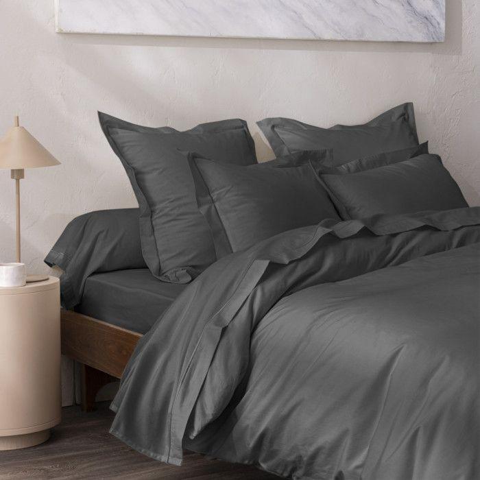 Housse de couette percale de coton peigné "Julian" toutes dimensions Coton Pur - 260x240 - Julian Ardoise