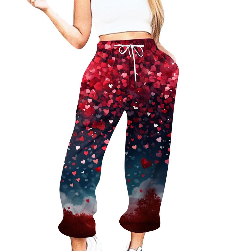 Женские повседневные брюки с принтом ко Дню святого Валентина и эластичной талией на завязках