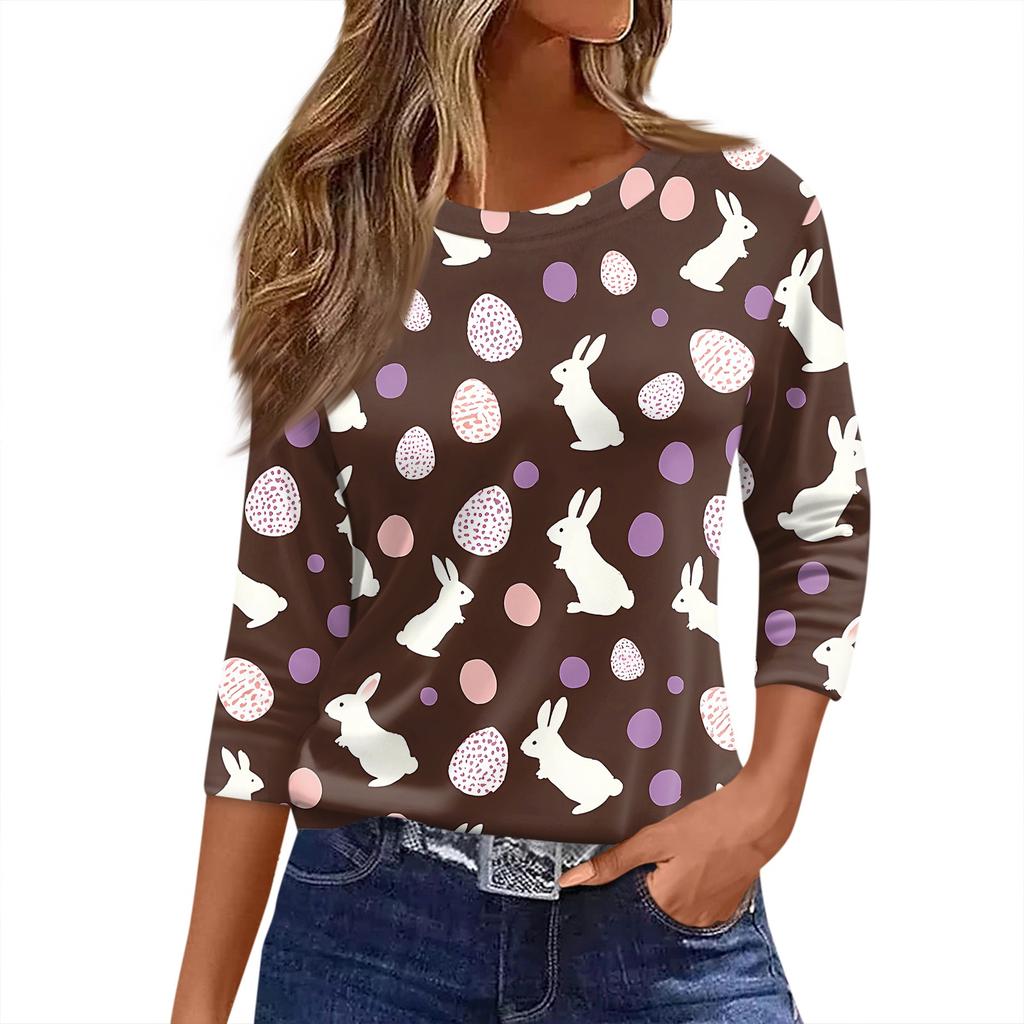 Женская футболка с рождественским принтом, рукав 3/4, повседневная, модная, на выходные, базовая, с круглым вырезом, стандартный топ