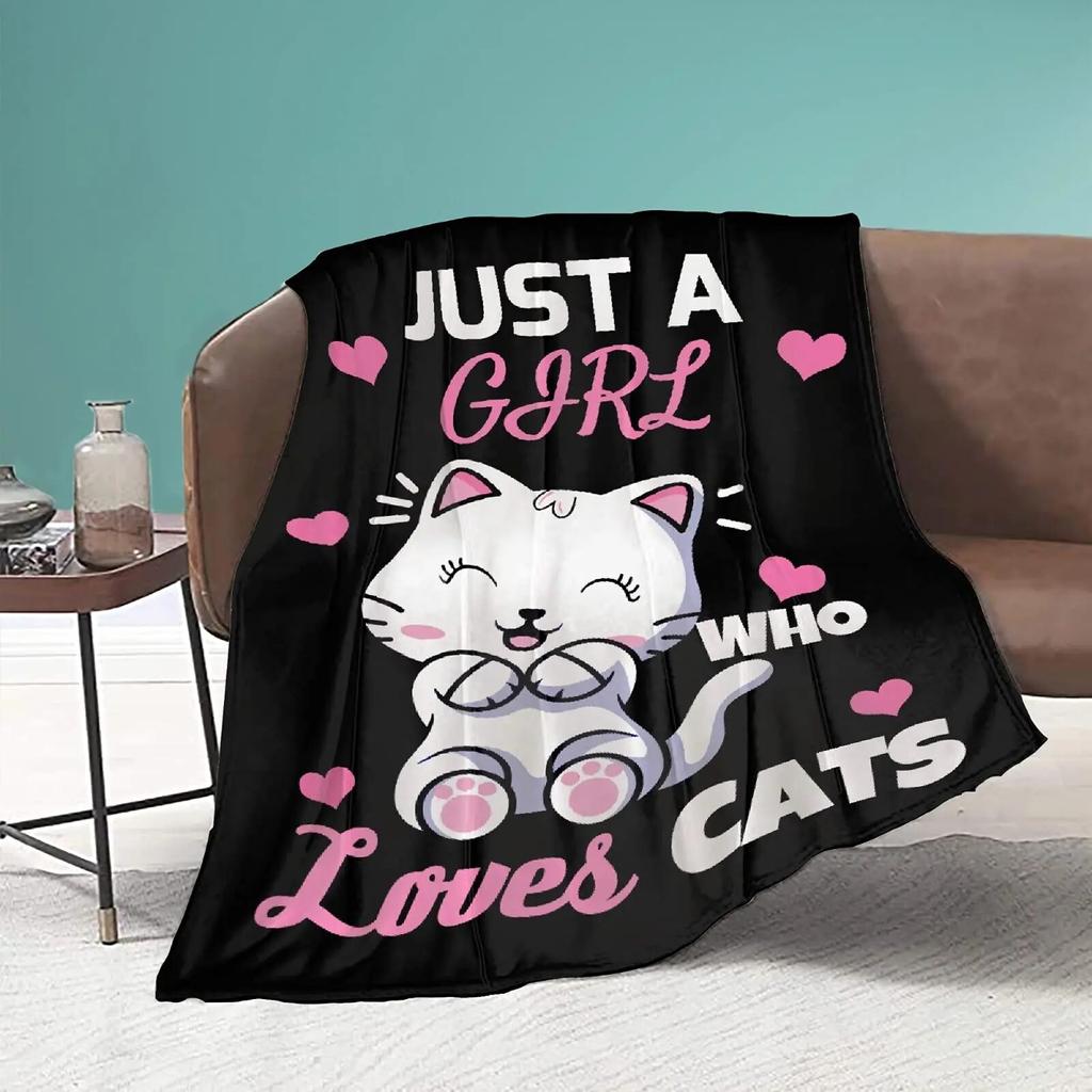 Cute Cat Kawaii Animal Design Flannel Throw Blanket Lightweight Warm Cozy Gifts for Kid and Adults Gift Suitable Couch Bed Chair