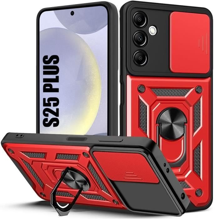 Case for Samsung Galaxy S25 Plus (Galaxy S25+) Red Shockproof Bumper with 360° Ring Holder
