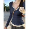 Женская весенняя футболка с цветочной лоскутной вставкой, длинным рукавом, приталенного кроя, кружевная одежда