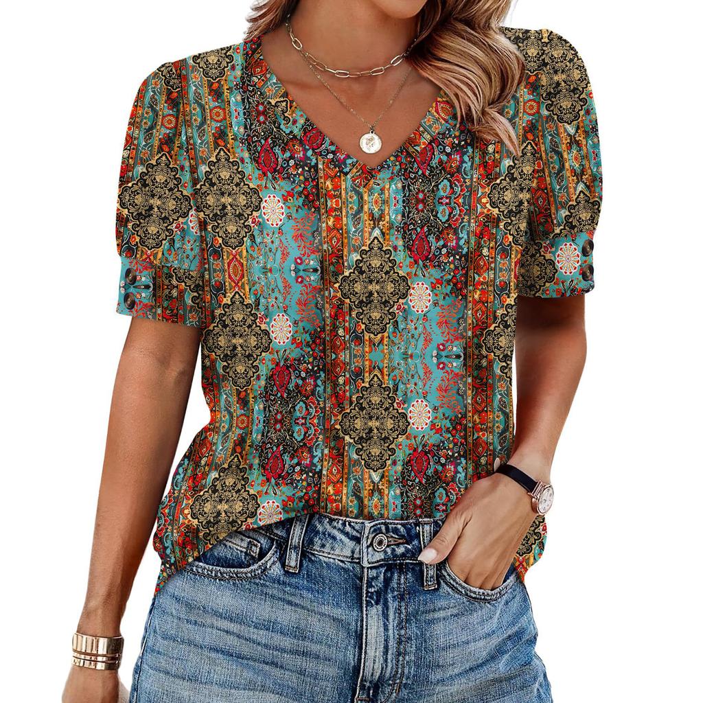 Женские топы с коротким рукавом, рубашки на пуговицах, V-образный вырез, весенняя мода, летние наряды, блузки больших размеров