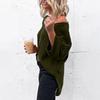 Women's Fashionable Sweater Solid Color Round Neck Off Shoulder Loose Knit Sweater