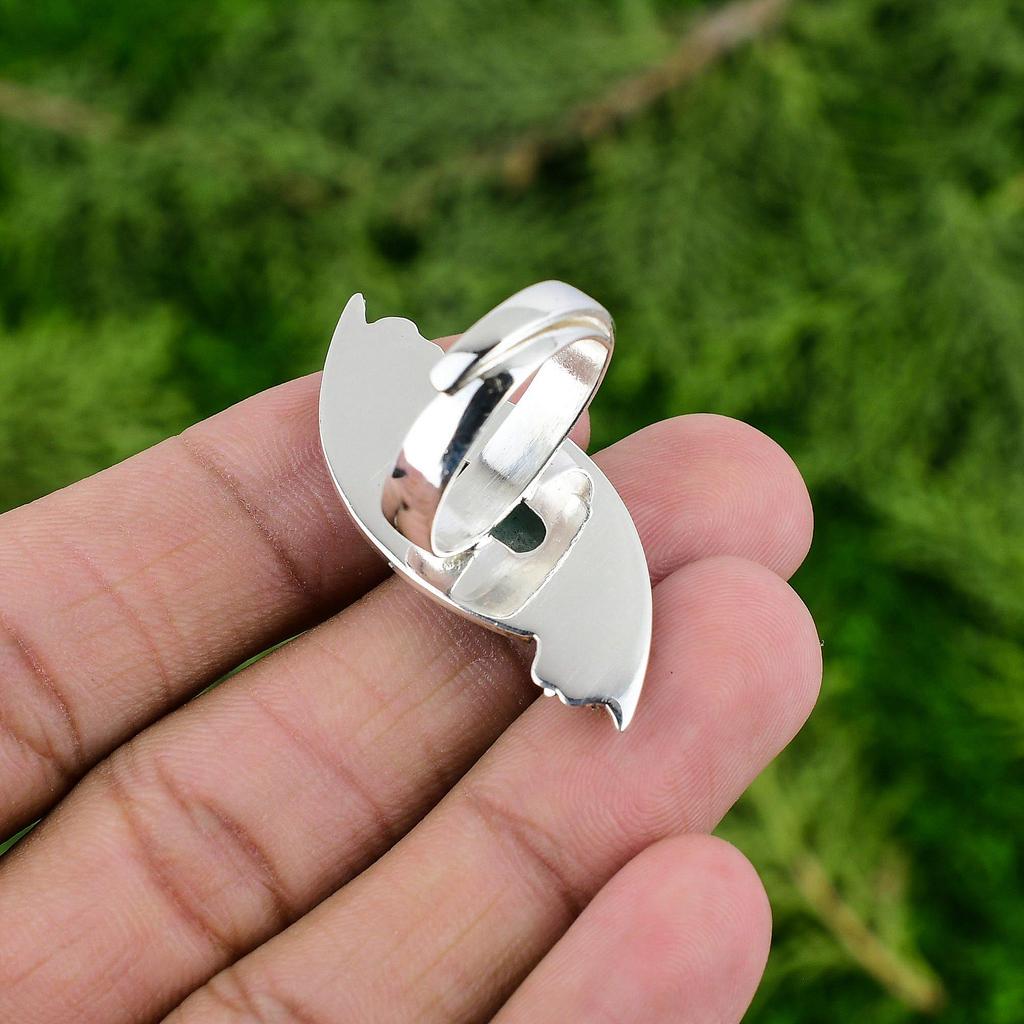 Натуральный Амазонит Драгоценный Камень 925 Серебро Солитер Цветок Регулируемое Кольцо для Девочек