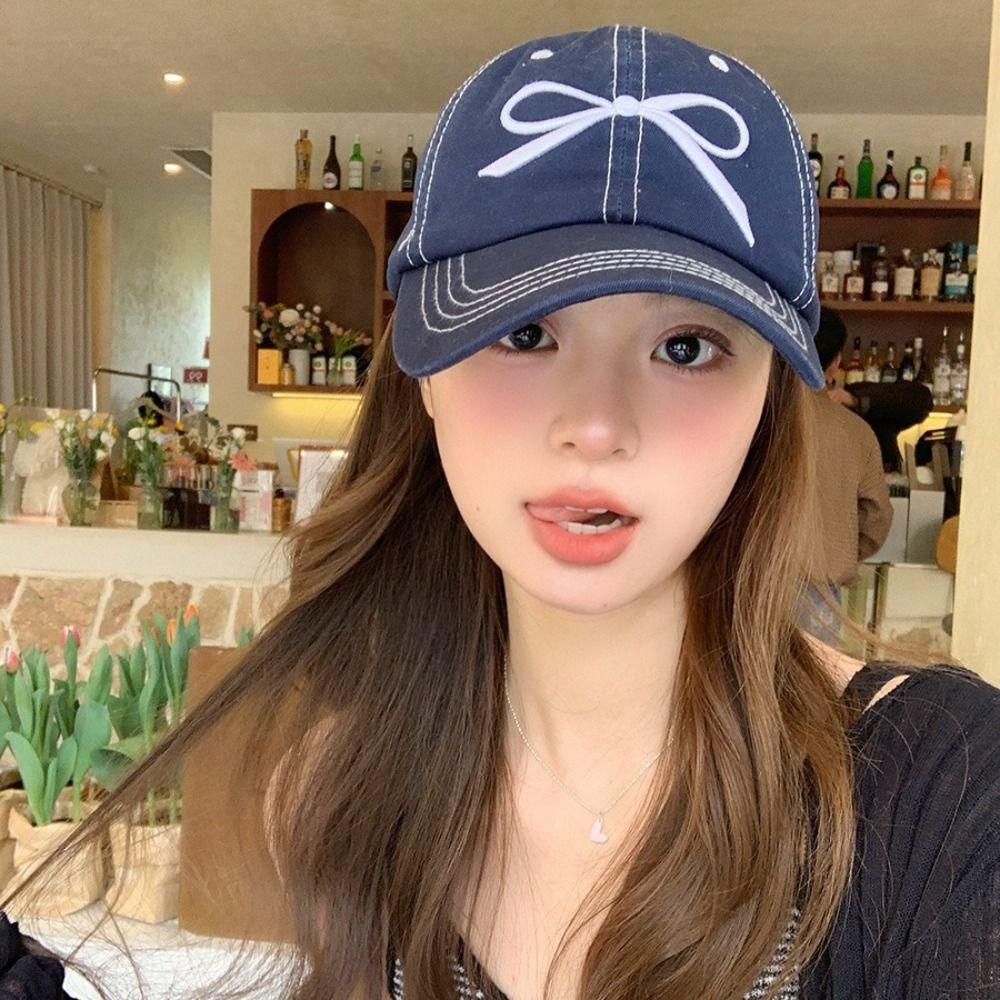 Casual Embroidery Baseball Hat Adjustable Women's Peaked Cap Fashion Bow Baseball Cap  Teenagers