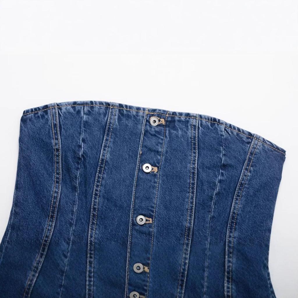 2025 Spring Women's Fashion: European & American Style Denim Bustier Top