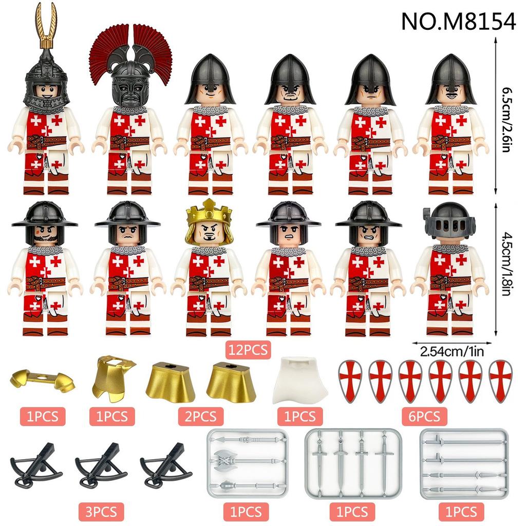 12 средневековых минифигурок Средневековый рыцарь Илимбе Щит Лук и стрелы Строительный блок Игрушка Трансграничный