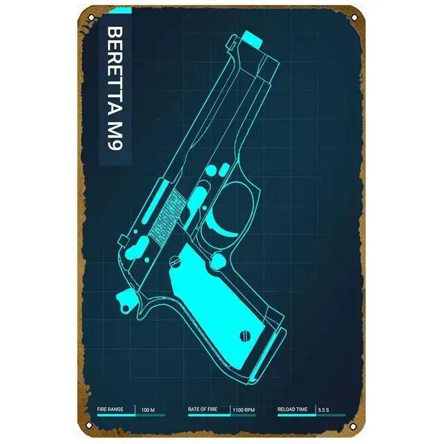 Винтажный пистолет Металлическая жестяная табличка Ruger Smith Wesson Постер для кафе Гаража Бара Клуба Мужской пещеры декоративное настенное искусство Картина