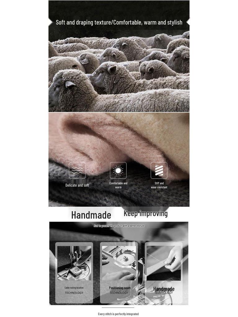 2025 Autumn/Winter Grey Mid-Length Double-Faced Wool Coat: Loose Hand-Stitched Korean Style Women's Overcoat