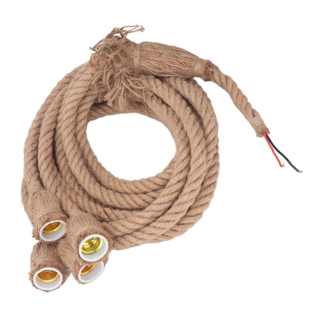 4 Heads Hemp Rope Pendant Light Fixture 6.5FT E27 E26 DIY Vintage Retro Hanging Ceiling Light for