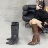 2025 Autumn and Winter New But Knee Fashion Boots British Leather Buckle Pointed Stiletto Women's Boots Personalized Trouser Boots