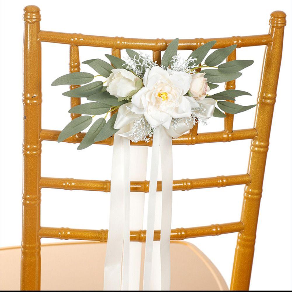 Nordic Style Wedding Pew Flowers Eucalyptus Leaves Artificial Flowers Chair Back Flower  Outdoor