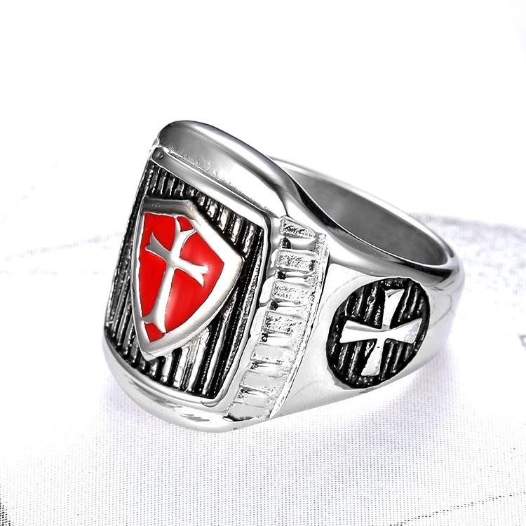 S925 Silver Ring Personalized Retro Black Ring Templar Masonic Ring