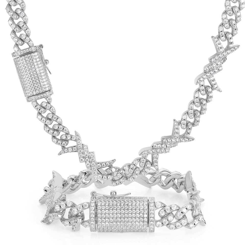 European Hip Hop Simple Personality Iron Wire Chain Zircon Cuban Link Chain Real Gold Electroplated Hiphop Thorn Bracelet Necklace