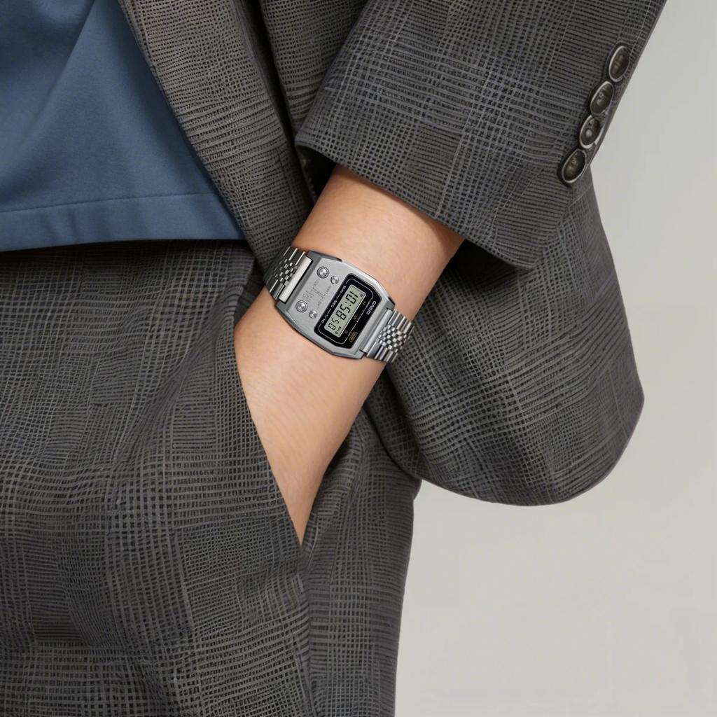 Casio Часы с кварцевым механизмом, водостойкие, серия Vintage, ремешок из нержавеющей стали, мужские часы, серебристые A1100D-1VT