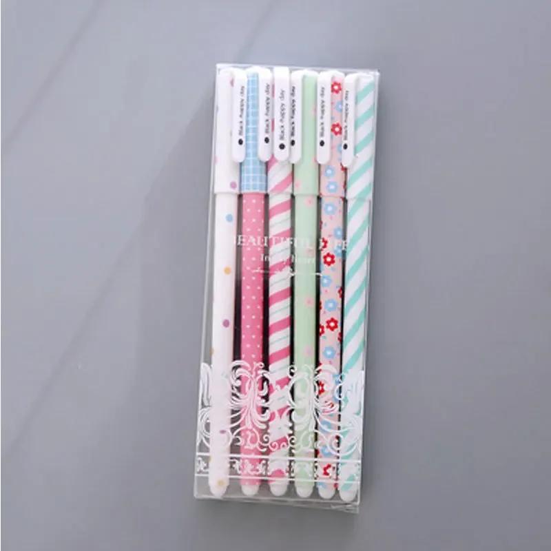 Креативный корейский канцелярский набор из 6 ручек для подписи, награда, черные чернила, школьные и офисные принадлежности для письма, красочный стиль, детский подарок