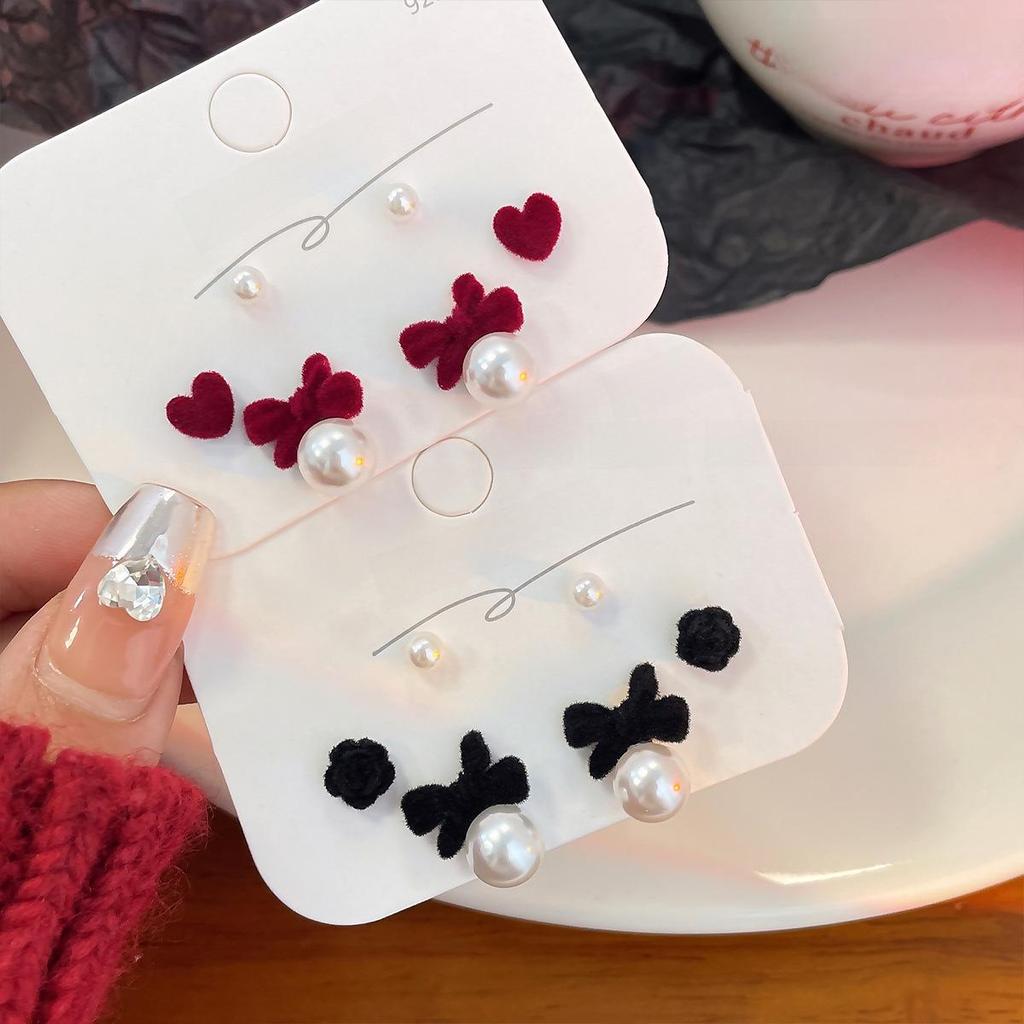 Серьги-флокеры Silver Needle Velvet Red Bow - шикарный комплект осень/зима