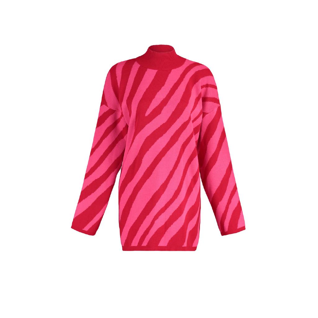 Красно-розовый трикотажный свитер в полоску с рисунком животных Tctaw23kz00066