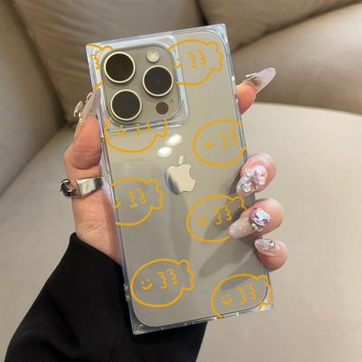 Прозрачный квадратный чехол-накладка для защиты iPhone 15 Plus 12 16 ProMax 13 11 14 Pro Max, защита от окисления, чехол с рисунком рыболовной лески