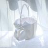 Satin White Wedding Flower Basket Rustic Bowknot Flower Girl Basket  Floral Petals