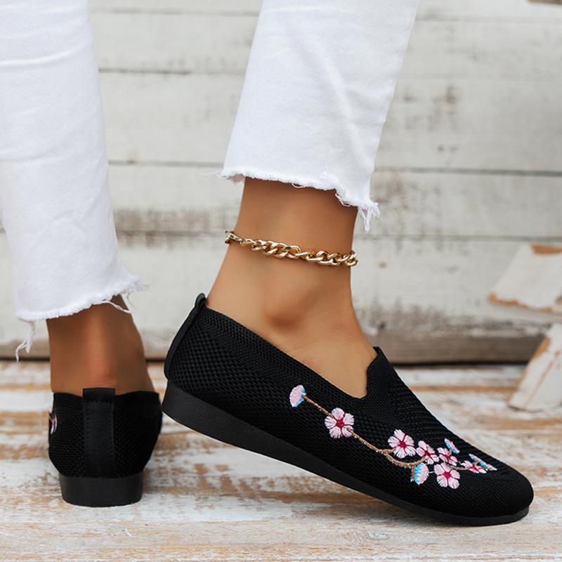 Fashion Fashion Embroidery Knitted Loafers Women Mesh Breathable Shallow Flats Shoes Woman 2024 Summer Soft Sole Casual Shoes Big Size43