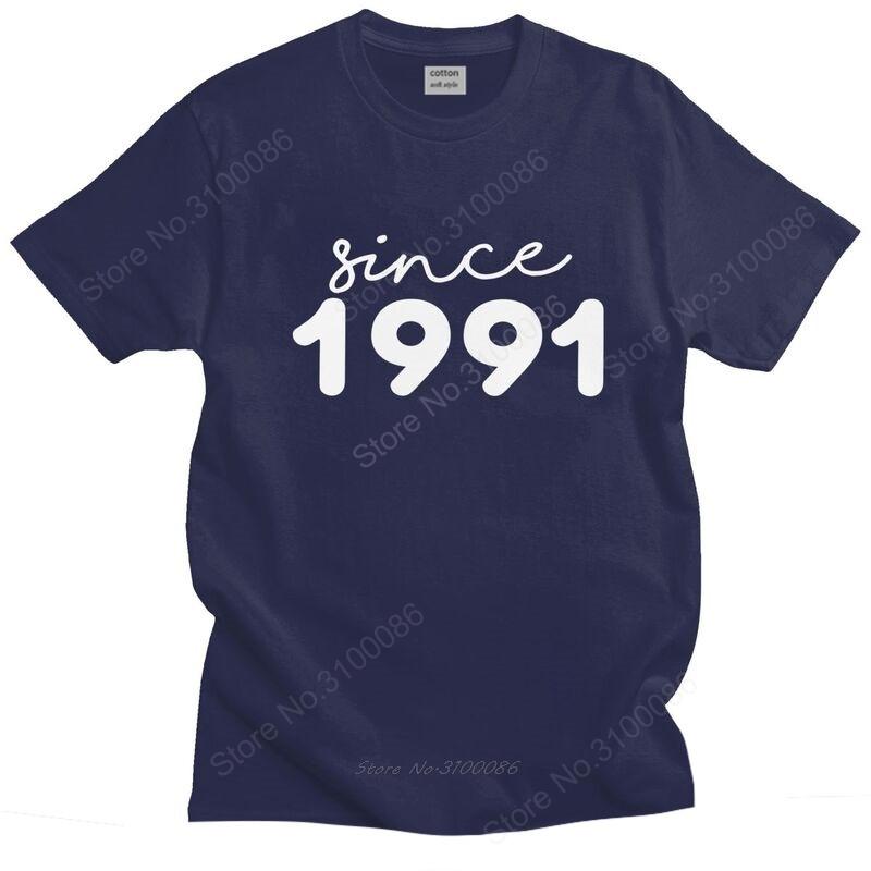 Мужские футболки с надписью Since 1991, с коротким рукавом, хлопковые, модные, дизайнерские, для 30-летнего возраста, 30-й день рождения, одежда больших размеров