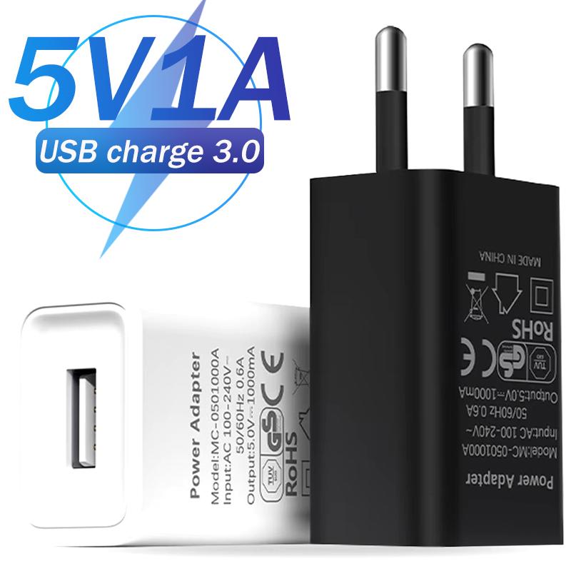 Зарядное устройство для телефона USB, 5 В, 1 А, универсальное, для настенной розетки, портативный блок питания, дорожные адаптеры питания для iPhone, iPad, Samsung, Xiaomi, штекер ЕС