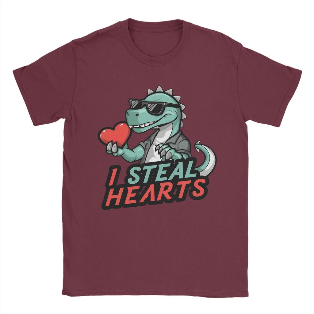 Vintage TShirt I Steal Hearts Trex Dino 100 Cotton TShirts Trendy Cool Tshirt for Unisex Beach Y2K Basic Short Sleeve Top Tees