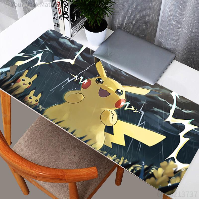 Large Mouse Pad Pokemon Pikachu Thunder Storm Gaming Mouse Pad Large Extended Desk Mat Anime Electric Type NonSlip Base