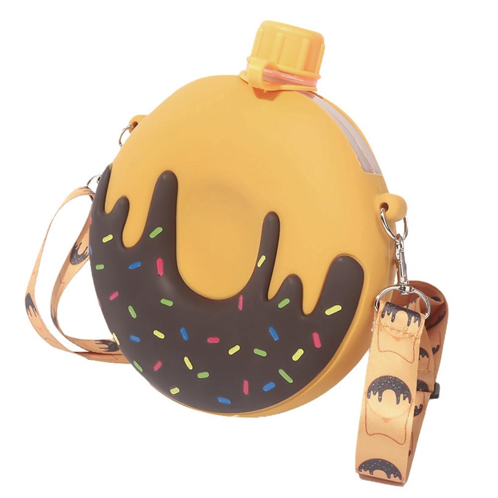 1 pc 250Ml Silicone Water Bottle Doughnut Shape Portable Drinking Cup For Kids Bpa-Free Children Water Container Leak-Proof