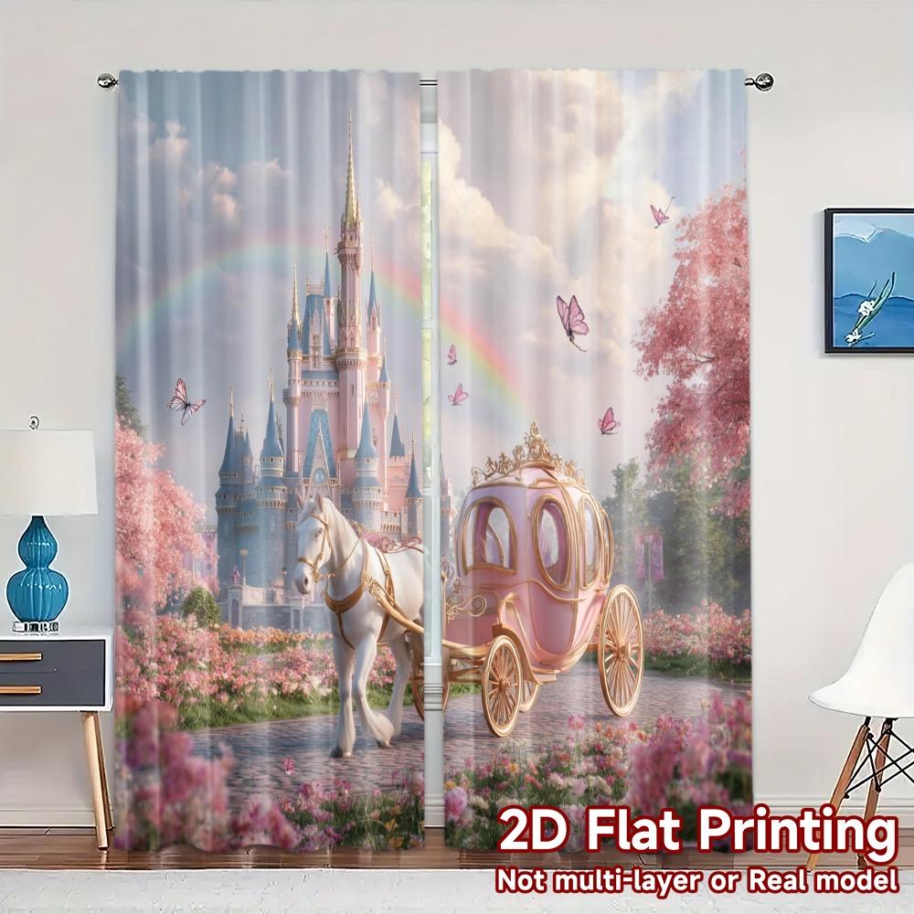 Комплект из 2 современных плоских печатных штор без карниза Фантастическое Королевство Поездка Модная Прочная Полиэстеровая Ткань Штора