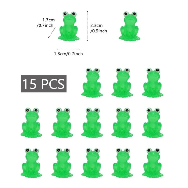 15 шт. Светящиеся фигурки лягушек Зеленые смолы Миниатюрные фигурки животных Игрушка для садового ландшафта и украшения домашнего стола