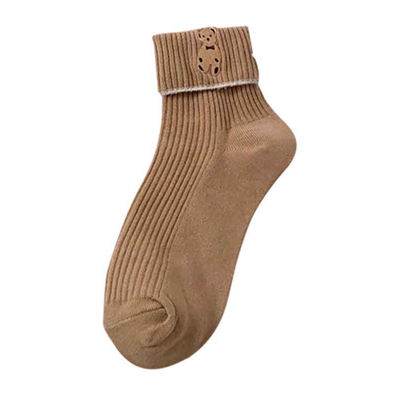 Хлопковые носки с вышитым медведем, дезодорирующие носки, женские длинные носки для средней школы, милые японские длинные носки