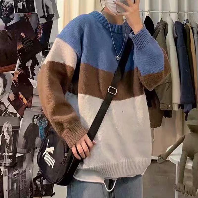 IELGY Свитер мужской корейский стиль свободный тренд индивидуальный ретро вязаный пуловер