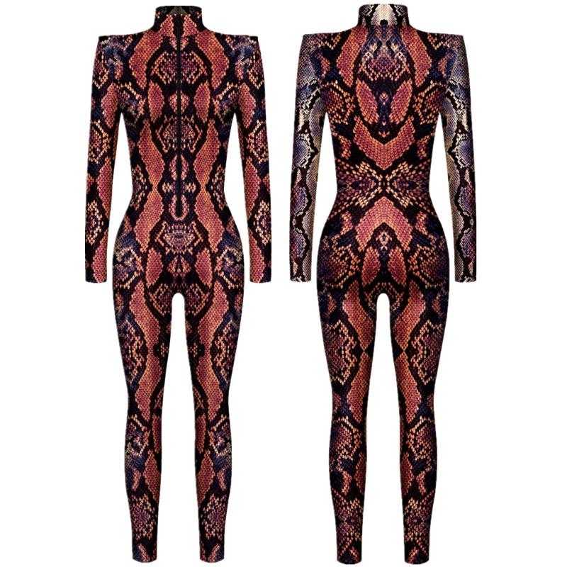 Животное Чешуя Павлинье Перо Змеиная Кожа Интересный Панк Готика Женщины Сексуальный Хэллоуин Тонкий Комбинезон Косплей Костюм Боди