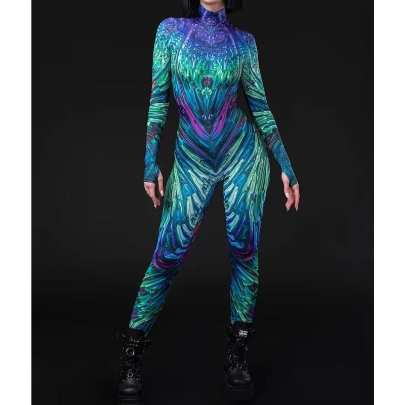 Косплей Костюм Женский Сексуальный Костюм Цветной Элемент Синий Мускулистый Хэллоуин Боди Для Взрослых Спортивный Комбинезон С Высокой Талией