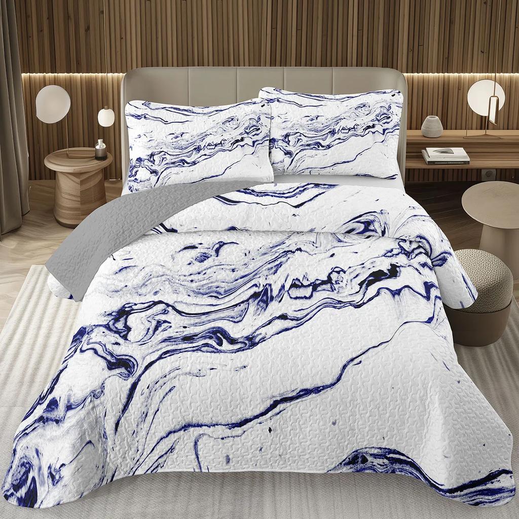 Marble Grain Bedspread Twin King,Abstract Marble Texture Design Quilted Marbling Coverlet Set Ink Fluid Art Quilt Set Home Decor