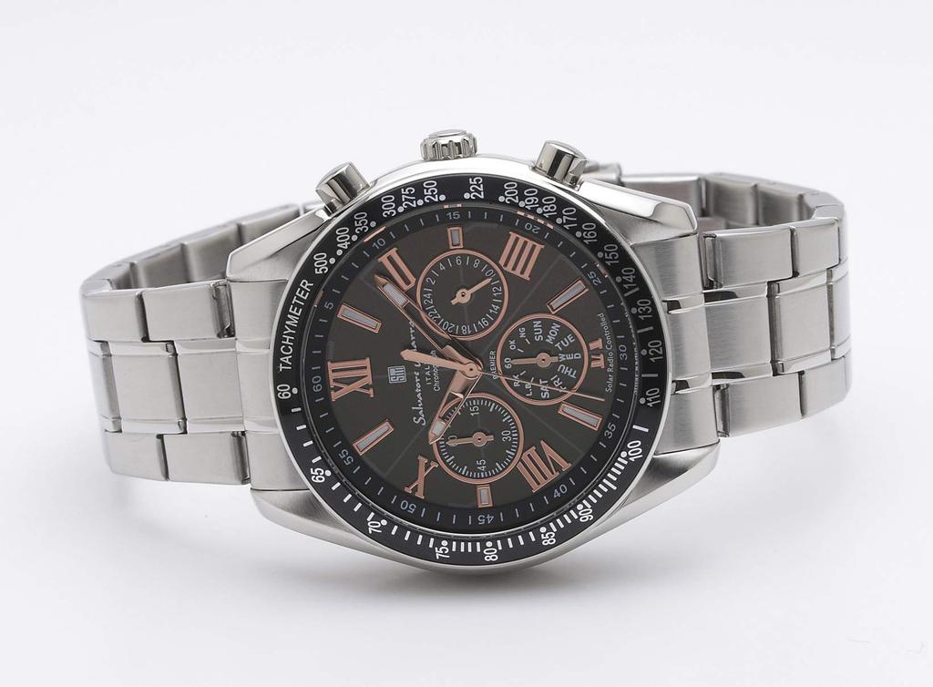 Часы-хронограф на солнечной батарее с радиоприемником, водонепроницаемые, черные, с часовой тканью BKPG [Salvatore Mara] мужские