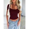 Women's Spring Sexy Spice Short Sleeve Fashion New Square Neck Slim Dew Neck T-shirt Short Tops