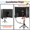 Microphone Isolation Shield with Five Panels, Portable Tripod Stand, Filter, Reflection Filter, High-Density Sound Absorbing Material, Desktop Compati