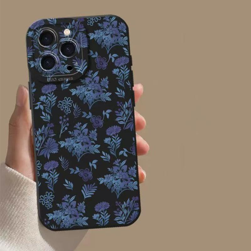 Gray Base Blue-Purple Floral Phone Case For Xiaomi Redmi Note 14 4G Cases Redmi Note 13 12 Pro Plus 12S 11 10 14C 13C 12C Cover