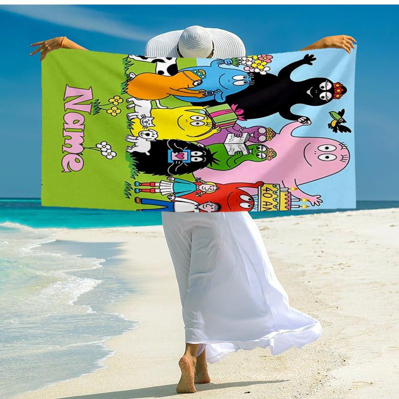 Custom Name Ultra-Soft Beach Towel with Barbapapa Theme,Ideal for Pool - Camping, Diving - Perfect Travel Essential, Vibrant Beach Towel.